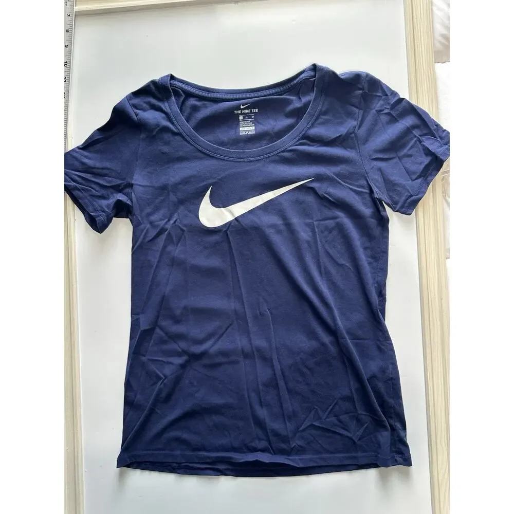 Nike The Nike Tee Womens S Navy Blue Swoosh Short Sleeve T-Shirt